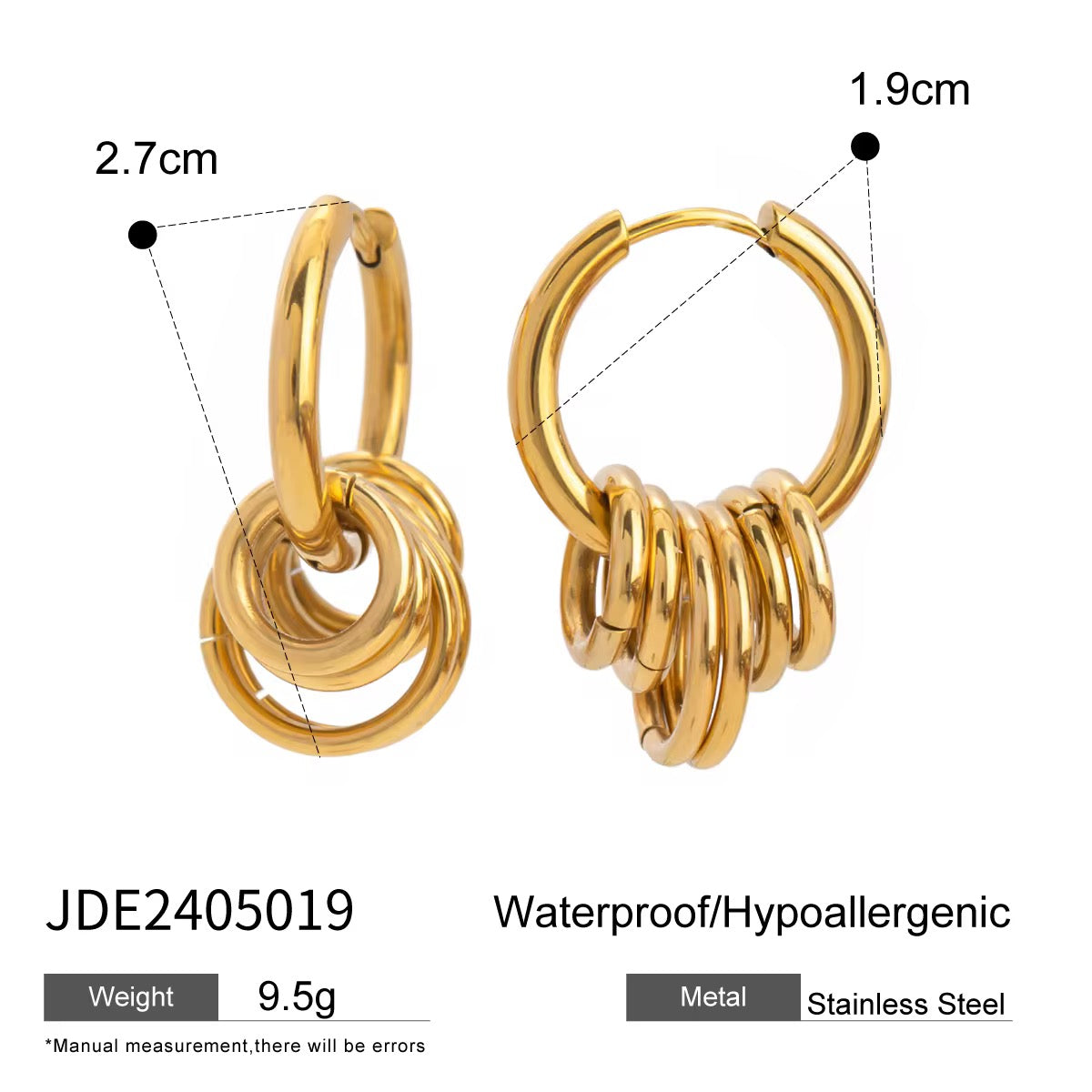 Two toned JoJo Multi Hoop Stainless Steel Waterproof Non Tarnish Earrings