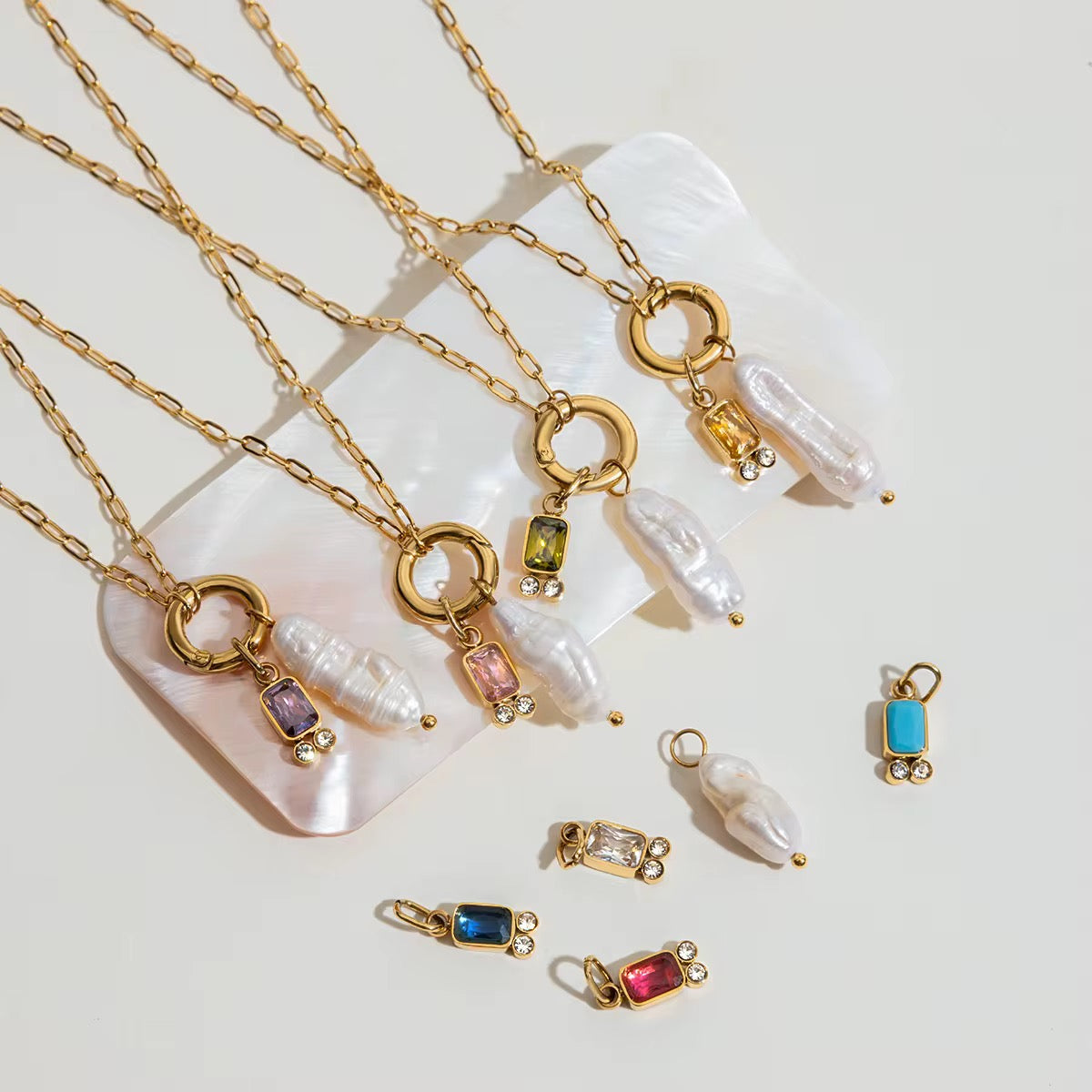Birthstone & Pearl Charm Necklace