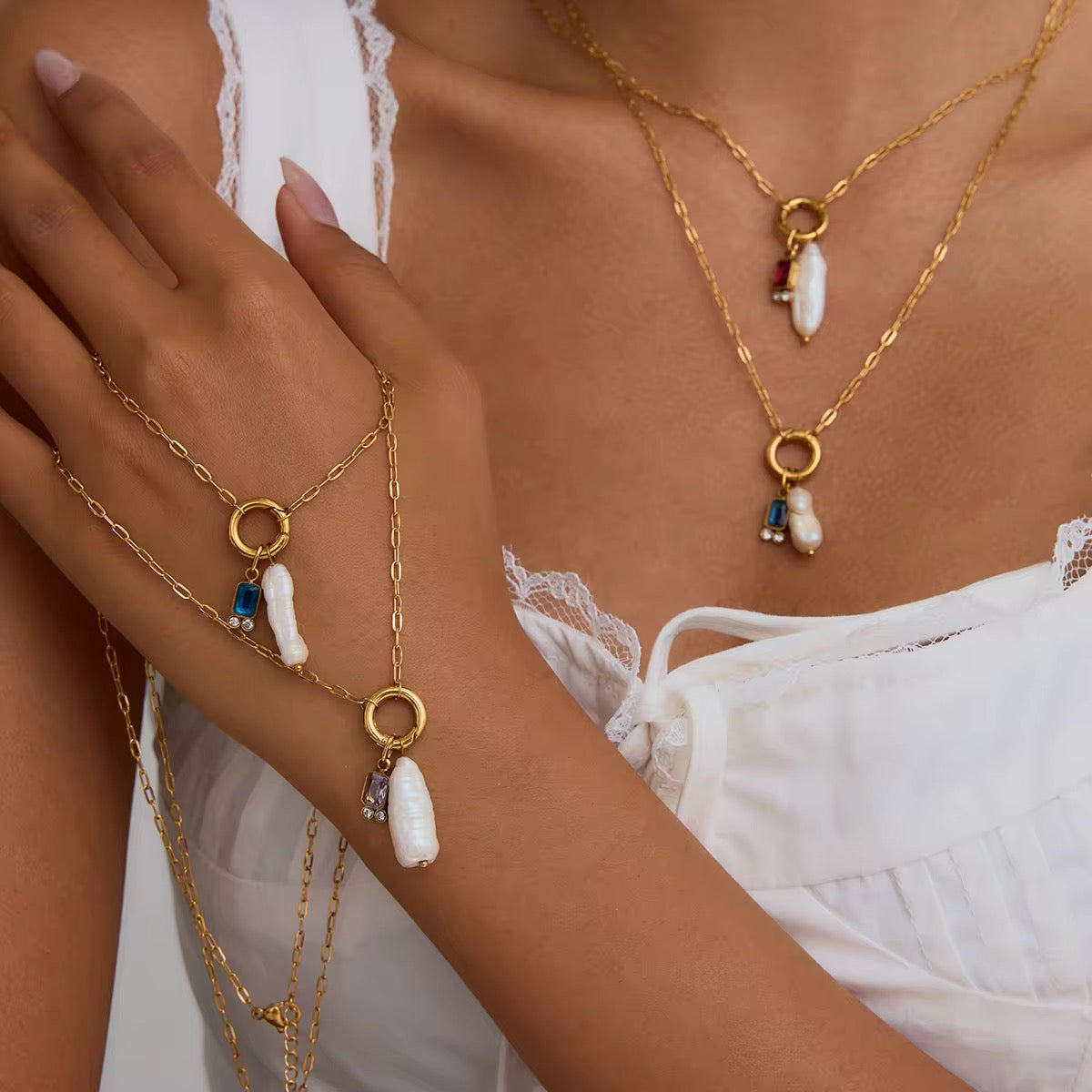 Birthstone & Pearl Charm Necklace