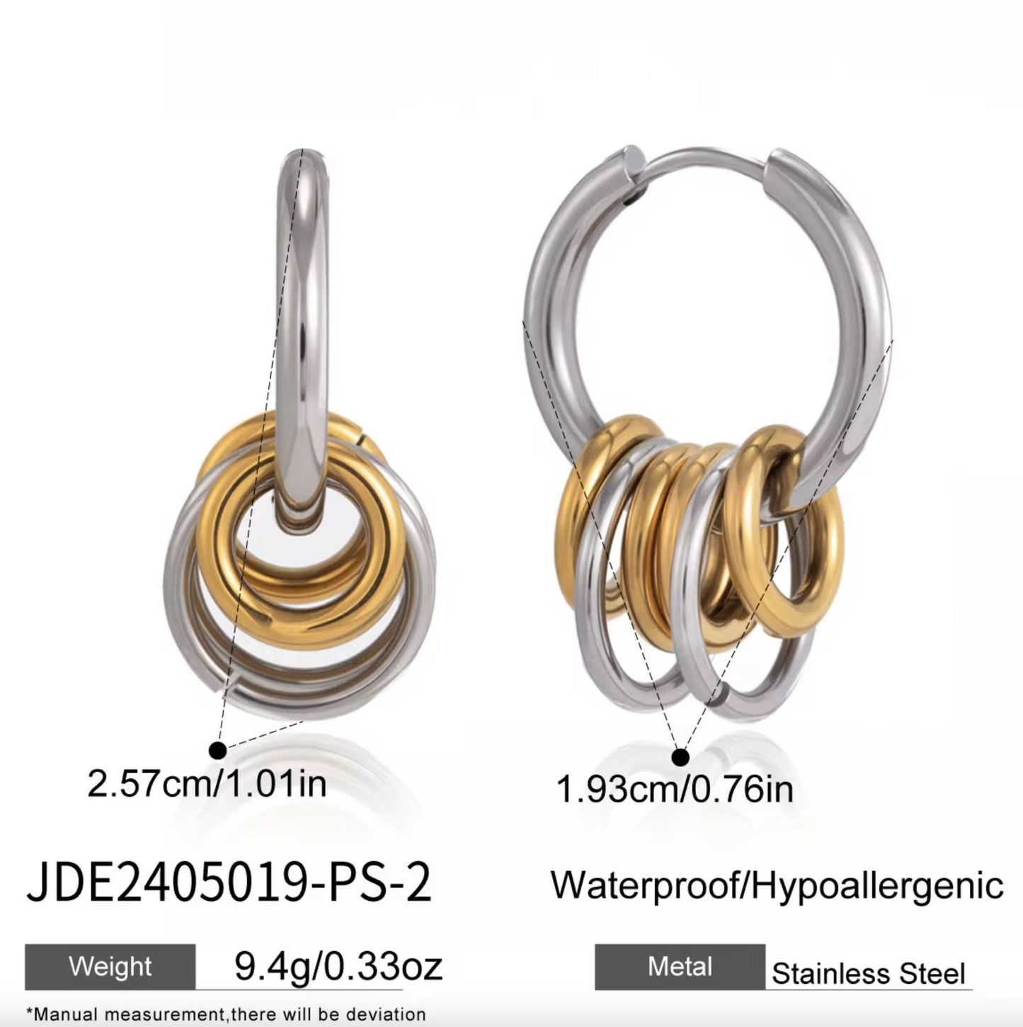 Two toned JoJo Multi Hoop Stainless Steel Waterproof Non Tarnish Earrings