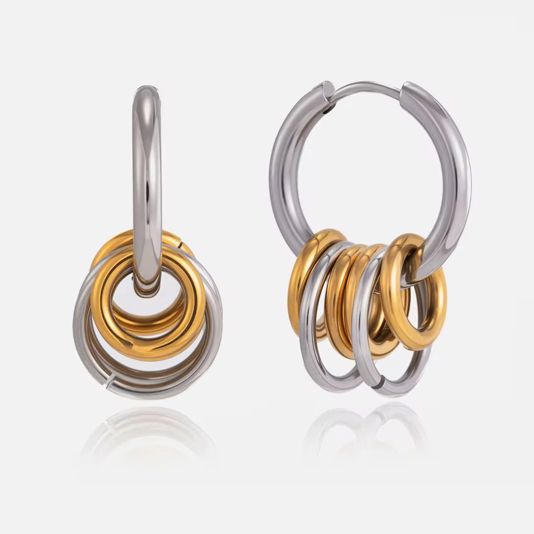 Two toned JoJo Multi Hoop Stainless Steel Waterproof Non Tarnish Earrings