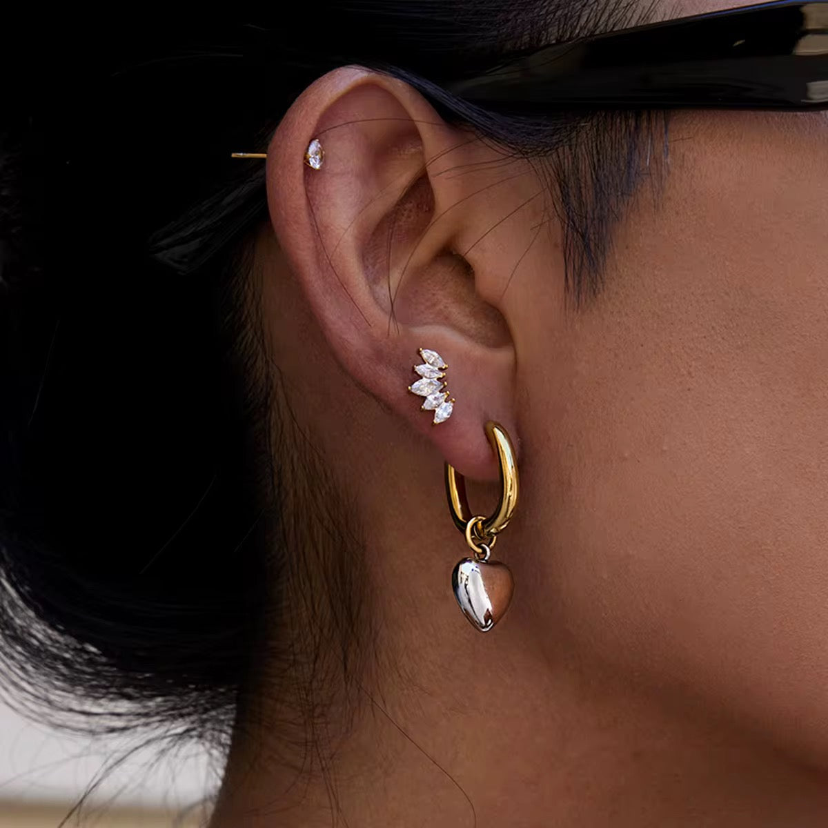 The Golden Heart Drop Hoops