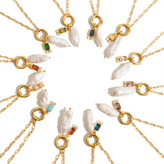 Birthstone & Pearl Charm Necklace