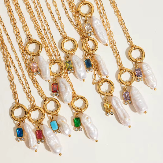 Birthstone & Pearl Charm Necklace